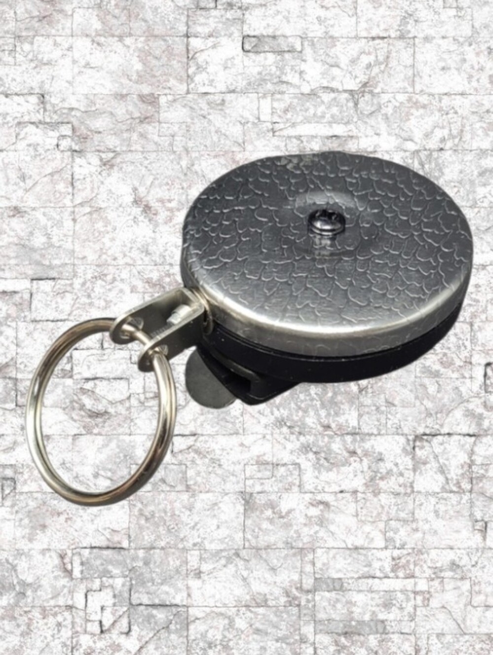 NEW- KEY-BAK ORIGINAL CHROME AND BLACK RETRACTABLE KEY HOLDER - U.S.A.